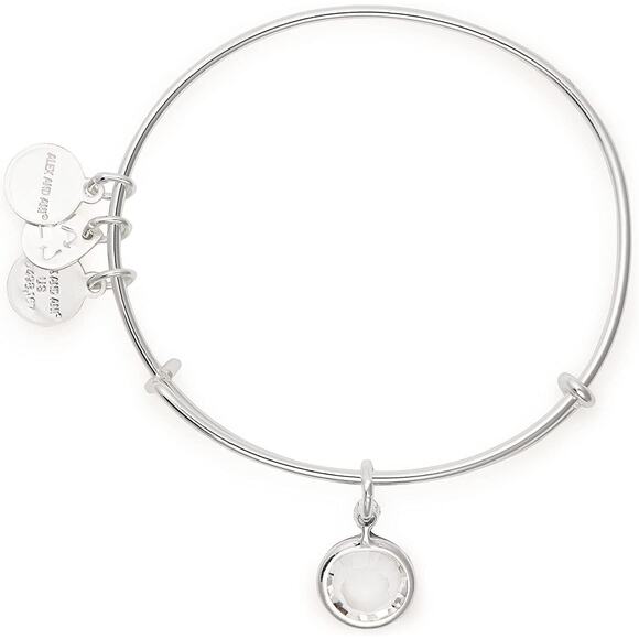 NEW Alex and Ani Birthstone Bracelet Bangle April Clear Crystal Charms Silver - Picture 2 of 6
